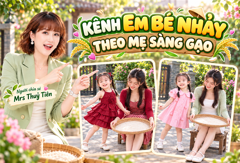Kênh bé nhảy theo mẹ sàng gạo